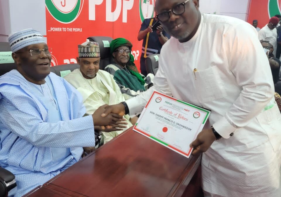 Delta State PDP Governorship Candidate, Rt. Hon. S. F. O. Oborevwori Receives Certificate of Return in Abuja